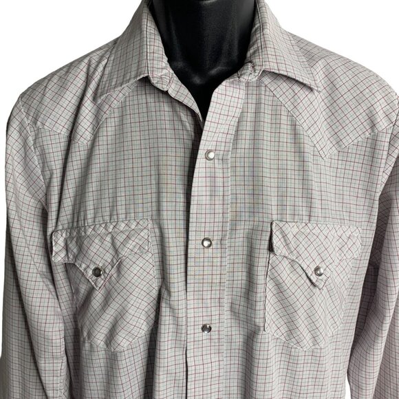 Vintage 80s Tem Tex Western Pearl Snap Shirt M Grey Check Long Sleeve Pockets - Picture 2 of 6